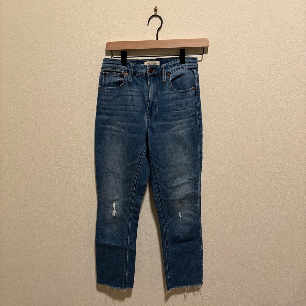 Madewell Distressed Blue high rise slim crop boy Jeans